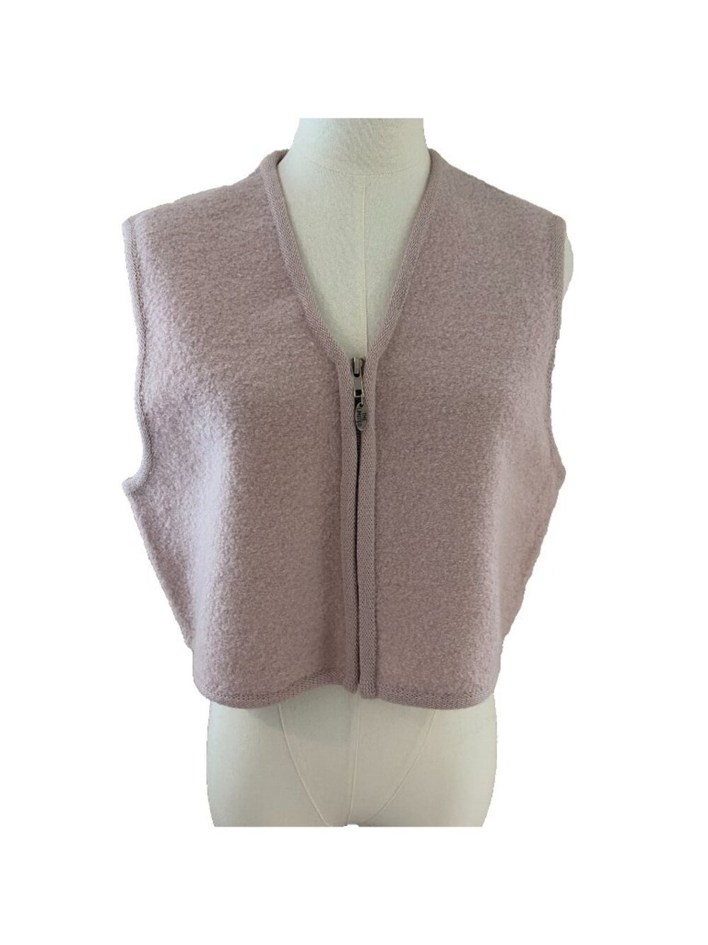 VTG The Limited Boiled Wool Cropped Vest Women’s Size S Pink Zip Front Oversized